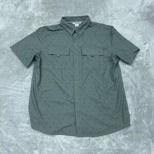 Voyager Mens M Green Printed Button-Up Shirt Short Sleeve a0437